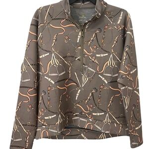 Kastel Denmark Women Equestrian Print Long Sleeve Scuba Pullover 1/2 Zip Medium